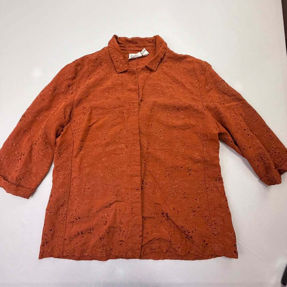 Chico's Design Silk Linen Embroidered Button Down Shirt Size 3